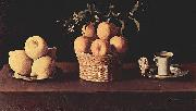 Francisco de Zurbaran, Plato con limones cesta con naranjas y taza con una rosa